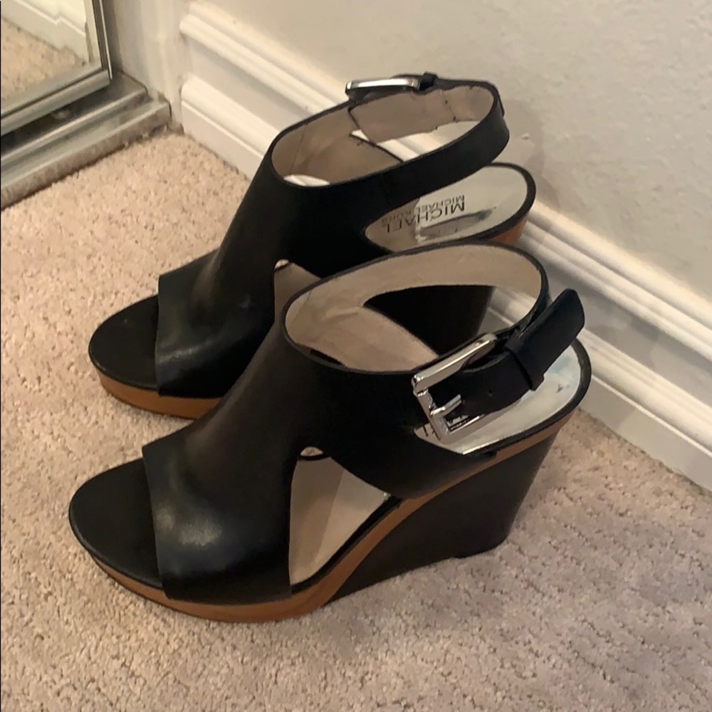 Michael Kors leather and wood wedge